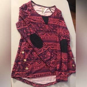 Hot Pink & Navy Blue With Gold Buttons Woman Large Blouse